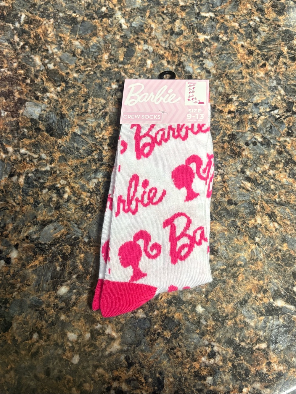 Barbie White and Hot Pink Logo Crew Socks